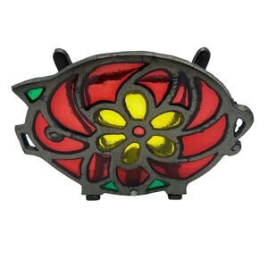Vintage Cast-Iron Stained-Glass Napkin Holder Pig Flower Retro Hippie‎ Taiwan